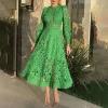 Vintage Hollow-Out Elegant Lace Dress - Long Sleeve High Waist