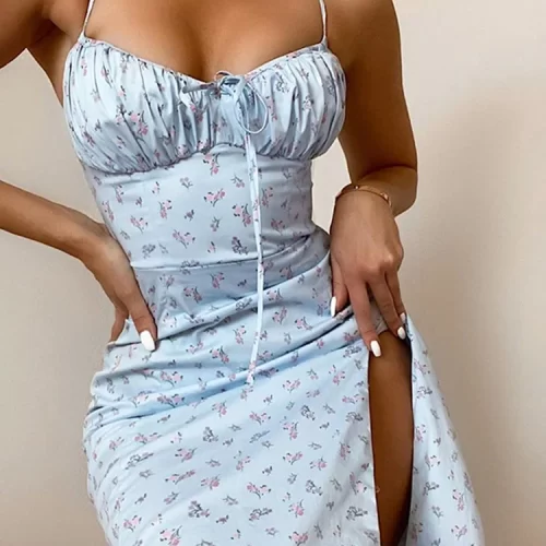 Sleek Floral Satin Slip Dress - Hugcitar 2025 Collection