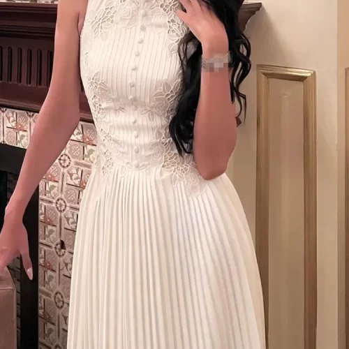 Elegant 2025 White Sleeveless Summer Dress with Lace Rose Embroidery